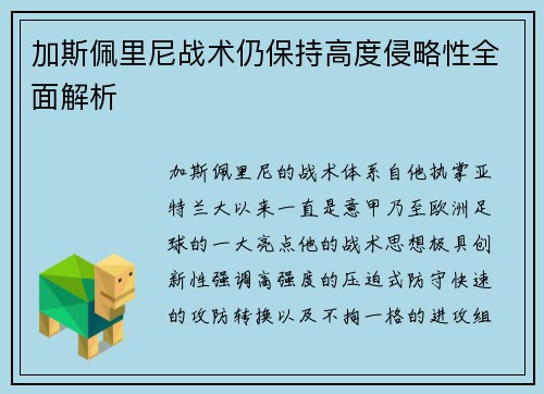 加斯佩里尼战术仍保持高度侵略性全面解析